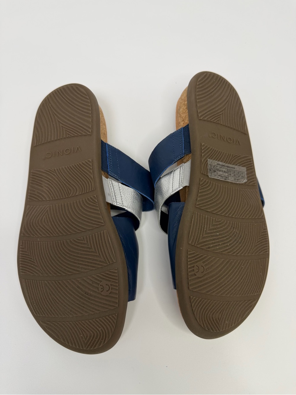 Vionic Blue & Silver Luelle Strappy Toe Loop Leather Slide Sandals Size 8.5 - Picture 8 of 9